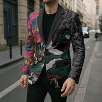 Hawaiian and Japanese Culture Blazer Crane Sakura Hibiscus Tropical Vibes