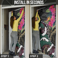 Hawaiian and Japanese Culture Door Cover Crane Sakura Hibiscus Tropical Vibes