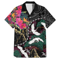 Hawaiian and Japanese Culture Family Matching Mermaid Dress and Hawaiian Shirt Crane Sakura Hibiscus Tropical Vibes