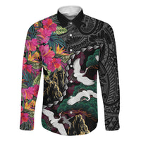Hawaiian and Japanese Culture Family Matching Off Shoulder Maxi Dress and Hawaiian Shirt Crane Sakura Hibiscus Tropical Vibes