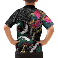 Hawaiian and Japanese Culture Family Matching Summer Maxi Dress and Hawaiian Shirt Crane Sakura Hibiscus Tropical Vibes