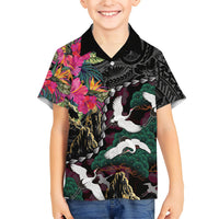 Hawaiian and Japanese Culture Family Matching Tank Maxi Dress and Hawaiian Shirt Crane Sakura Hibiscus Tropical Vibes
