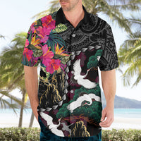 Hawaiian and Japanese Culture Hawaiian Shirt Crane Sakura Hibiscus Tropical Vibes
