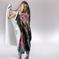 Hawaiian and Japanese Culture Hooded Blanket Crane Sakura Hibiscus Tropical Vibes