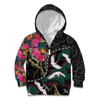 Hawaiian and Japanese Culture Kid Hoodie Crane Sakura Hibiscus Tropical Vibes