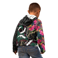Hawaiian and Japanese Culture Kid Hoodie Crane Sakura Hibiscus Tropical Vibes