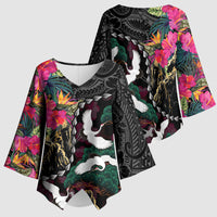 Hawaiian and Japanese Culture Kimono Sleeve Blouse Crane Sakura Hibiscus Tropical Vibes
