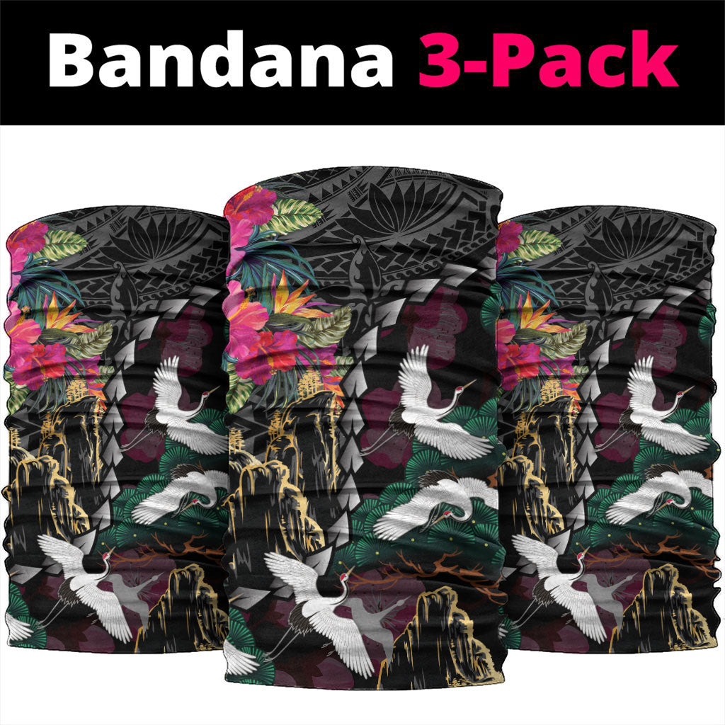 Hawaiian and Japanese Culture Neck Gaiter Crane Sakura Hibiscus Tropical Vibes