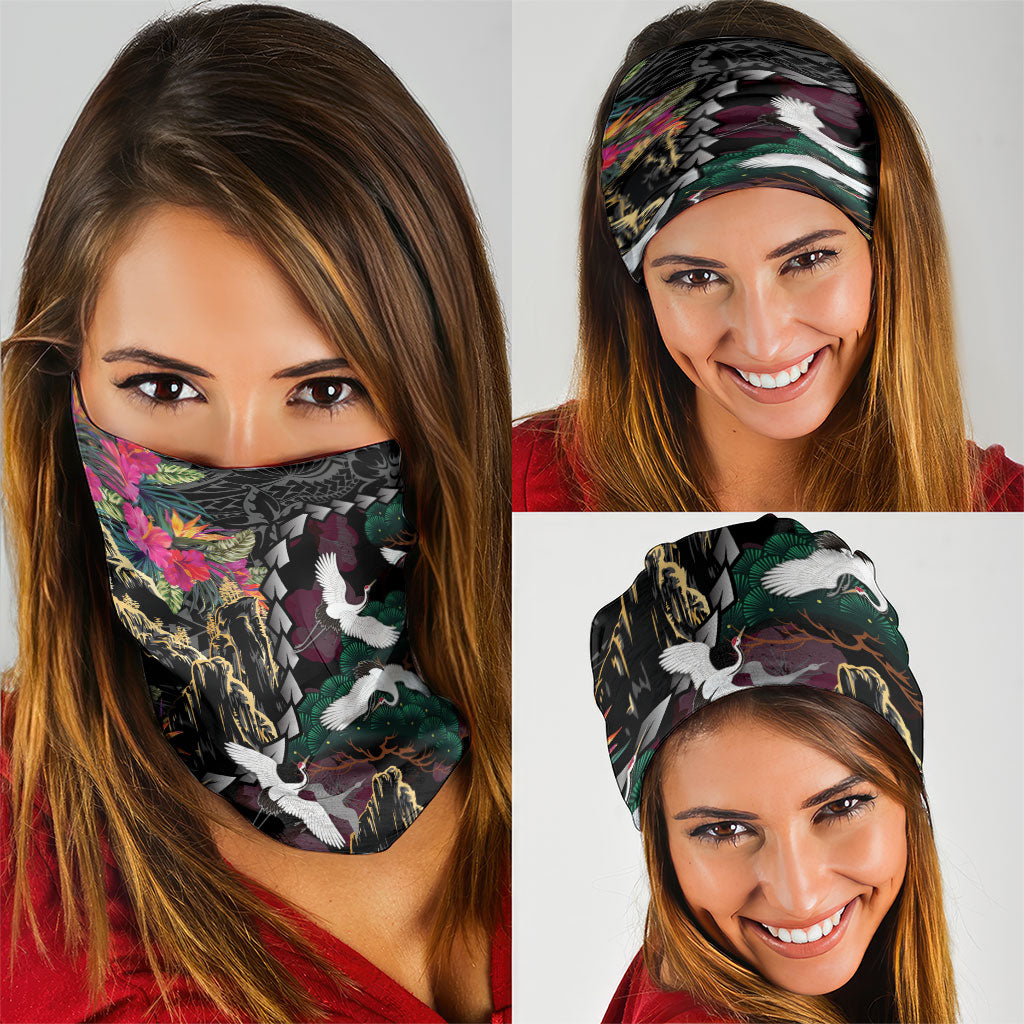 Hawaiian and Japanese Culture Neck Gaiter Crane Sakura Hibiscus Tropical Vibes