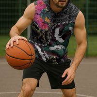Hawaiian and Japanese Culture Sleeveless Hoodie Crane Sakura Hibiscus Tropical Vibes