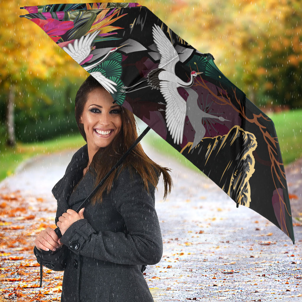 Hawaiian and Japanese Culture Umbrella Crane Sakura Hibiscus Tropical Vibes