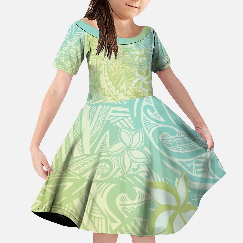 Baby Green Gradient Polynesia Family Matching Mermaid Dress and Hawaiian Shirt Hawaiian Tribal Hammerhead Shark Tattoo LT14 Daughter's Dress Baby Green - Polynesian Pride