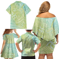 Baby Green Gradient Polynesia Family Matching Off Shoulder Short Dress and Hawaiian Shirt Hawaiian Tribal Hammerhead Shark Tattoo