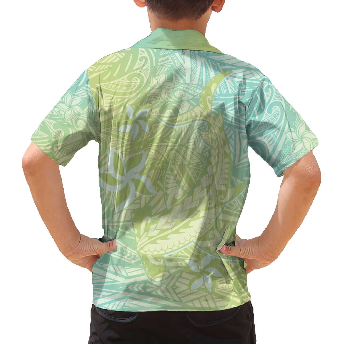 Baby Green Gradient Polynesia Family Matching Puletasi and Hawaiian Shirt Hawaiian Tribal Hammerhead Shark Tattoo