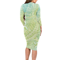 Baby Green Gradient Polynesia Long Sleeve Bodycon Dress Hawaiian Tribal Hammerhead Shark Tattoo