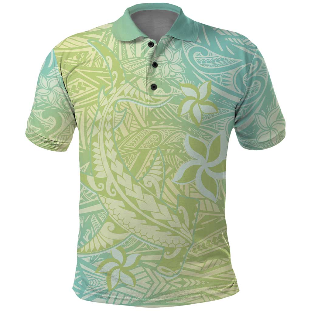 Baby Green Gradient Polynesia Polo Shirt Hawaiian Tribal Hammerhead Shark Tattoo
