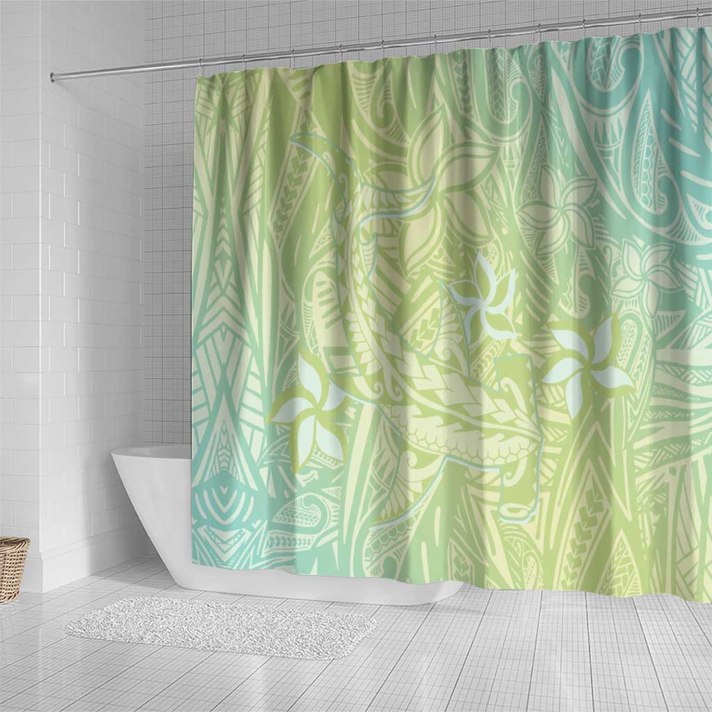 Baby Green Gradient Polynesia Shower Curtain Hawaiian Tribal Hammerhead Shark Tattoo