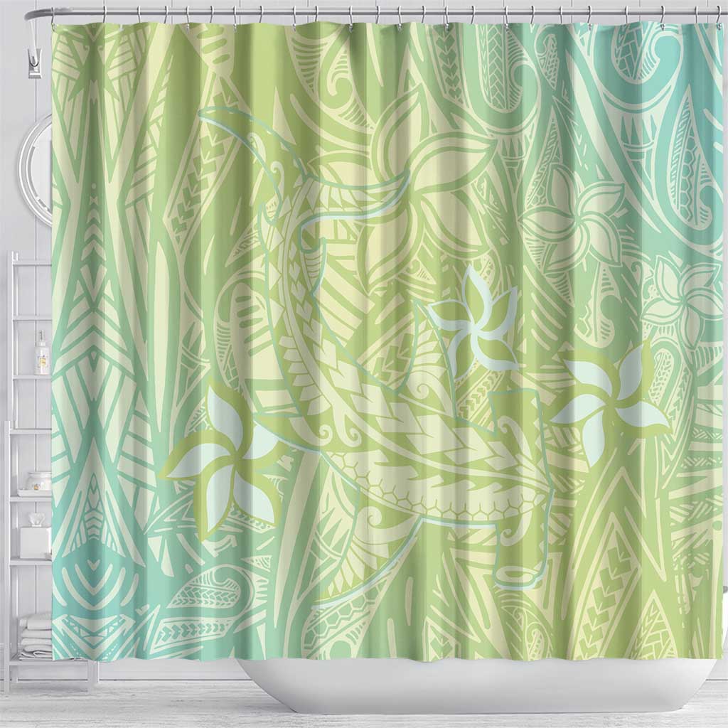 Baby Green Gradient Polynesia Shower Curtain Hawaiian Tribal Hammerhead Shark Tattoo