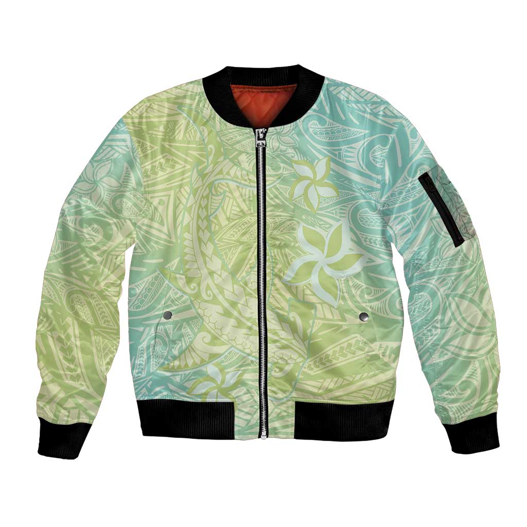 Baby Green Gradient Polynesia Sleeve Zip Bomber Jacket Hawaiian Tribal Hammerhead Shark Tattoo LT14 Unisex Baby Green - Polynesian Pride