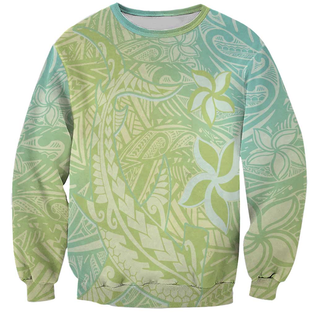 Baby Green Gradient Polynesia Sweatshirt Hawaiian Tribal Hammerhead Shark Tattoo