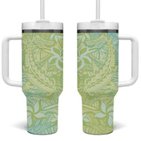 Baby Green Gradient Polynesia Tumbler With Handle Hawaiian Tribal Hammerhead Shark Tattoo