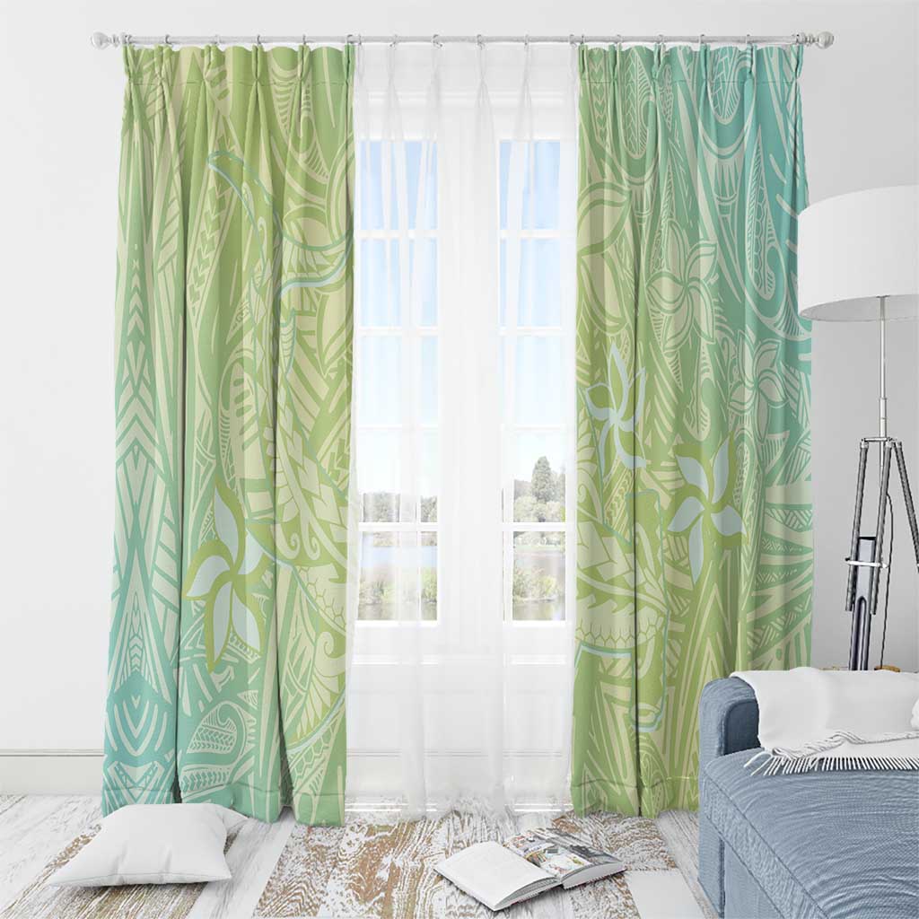 Baby Green Gradient Polynesia Window Curtain Hawaiian Tribal Hammerhead Shark Tattoo