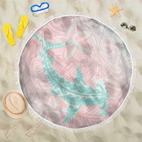 Baby Pink Gradient Polynesia Beach Blanket Hawaiian Tribal Hammerhead Shark Tattoo