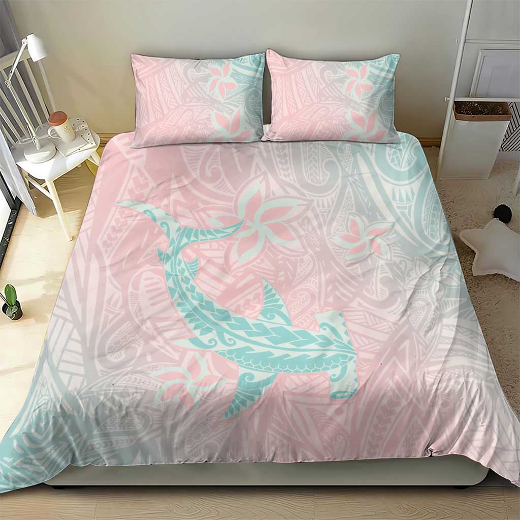 Baby Pink Gradient Polynesia Bedding Set Hawaiian Tribal Hammerhead Shark Tattoo