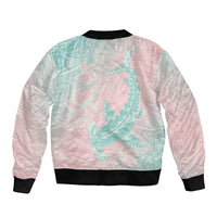 Baby Pink Gradient Polynesia Bomber Jacket Hawaiian Tribal Hammerhead Shark Tattoo