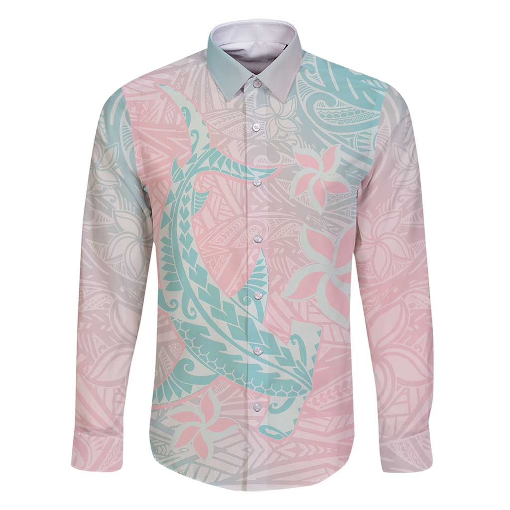 Baby Pink Gradient Polynesia Family Matching Mermaid Dress and Hawaiian Shirt Hawaiian Tribal Hammerhead Shark Tattoo LT14 Dad's Shirt - Long Sleeve Baby Pink - Polynesian Pride