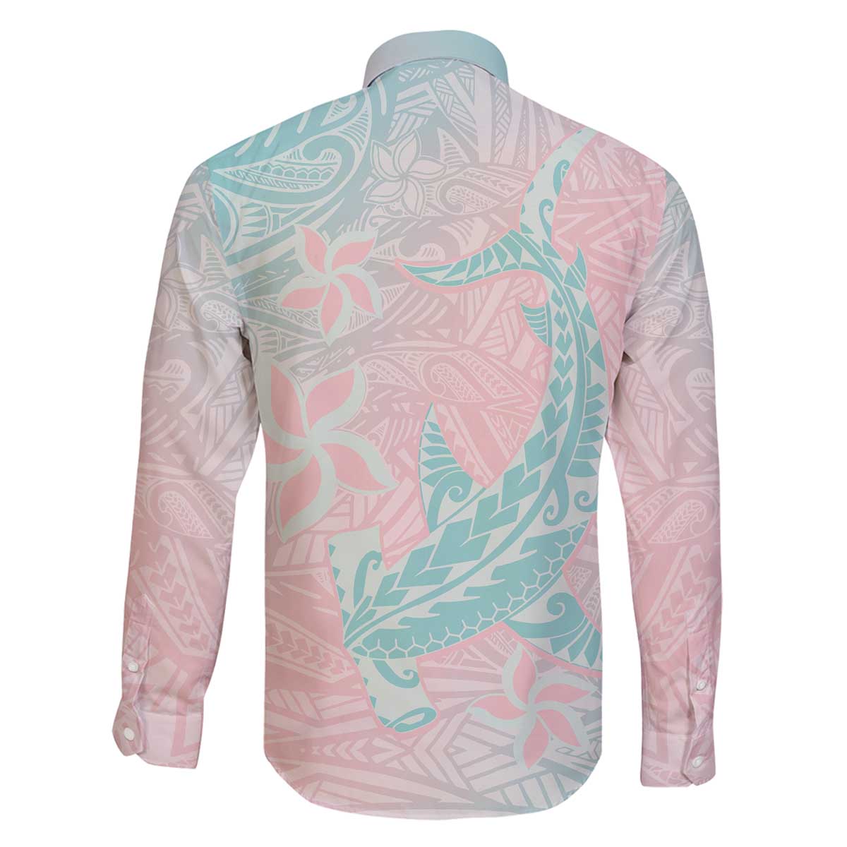 Baby Pink Gradient Polynesia Family Matching Off The Shoulder Long Sleeve Dress and Hawaiian Shirt Hawaiian Tribal Hammerhead Shark Tattoo LT14 - Polynesian Pride