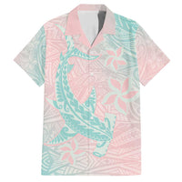 Baby Pink Gradient Polynesia Family Matching Summer Maxi Dress and Hawaiian Shirt Hawaiian Tribal Hammerhead Shark Tattoo LT14 Dad's Shirt - Short Sleeve Baby Pink - Polynesian Pride
