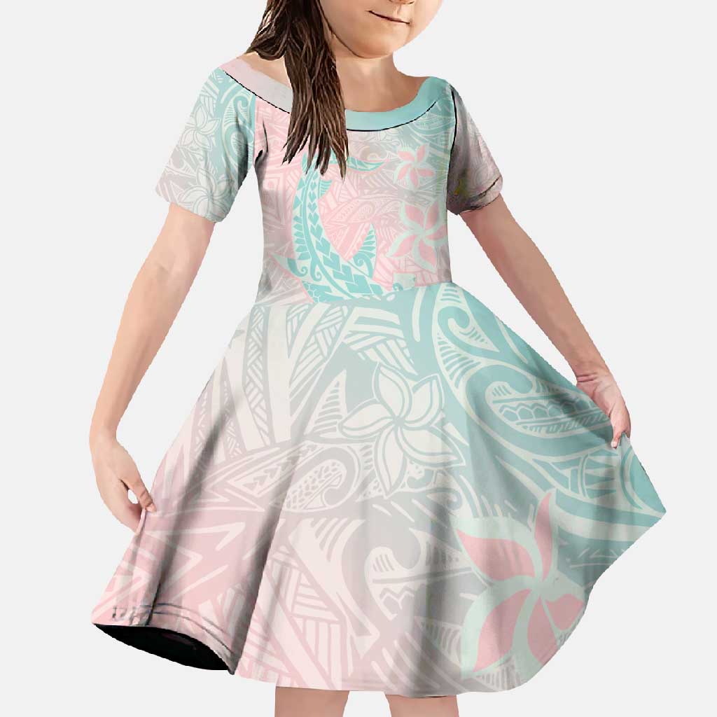 Baby Pink Gradient Polynesia Family Matching Tank Maxi Dress and Hawaiian Shirt Hawaiian Tribal Hammerhead Shark Tattoo LT14 Daughter's Dress Baby Pink - Polynesian Pride