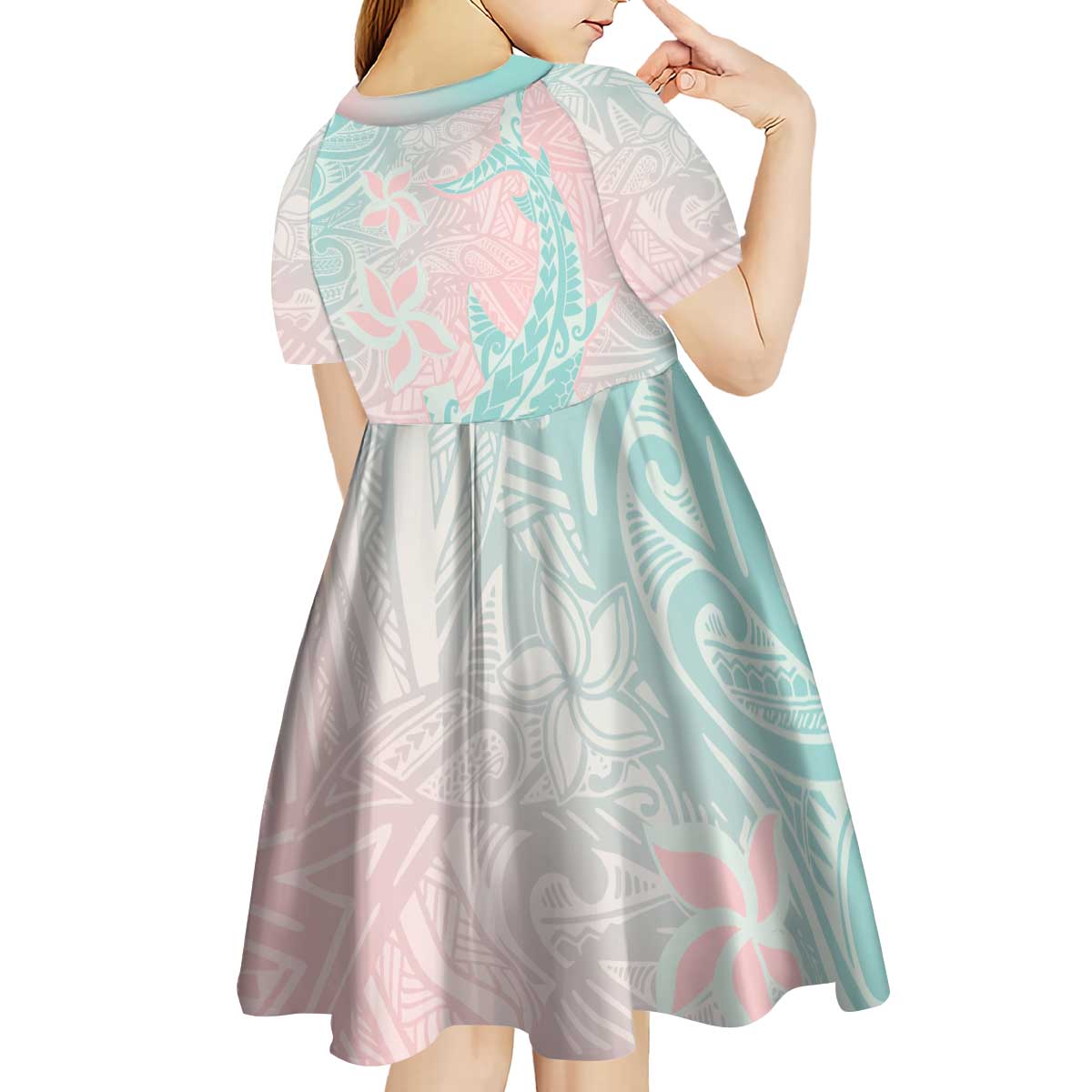 Baby Pink Gradient Polynesia Kid Short Sleeve Dress Hawaiian Tribal Hammerhead Shark Tattoo