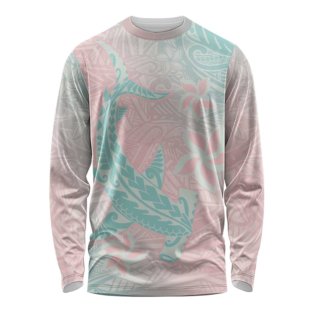 Baby Pink Gradient Polynesia Long Sleeve Shirt Hawaiian Tribal Hammerhead Shark Tattoo LT14 Unisex Baby Pink - Polynesian Pride