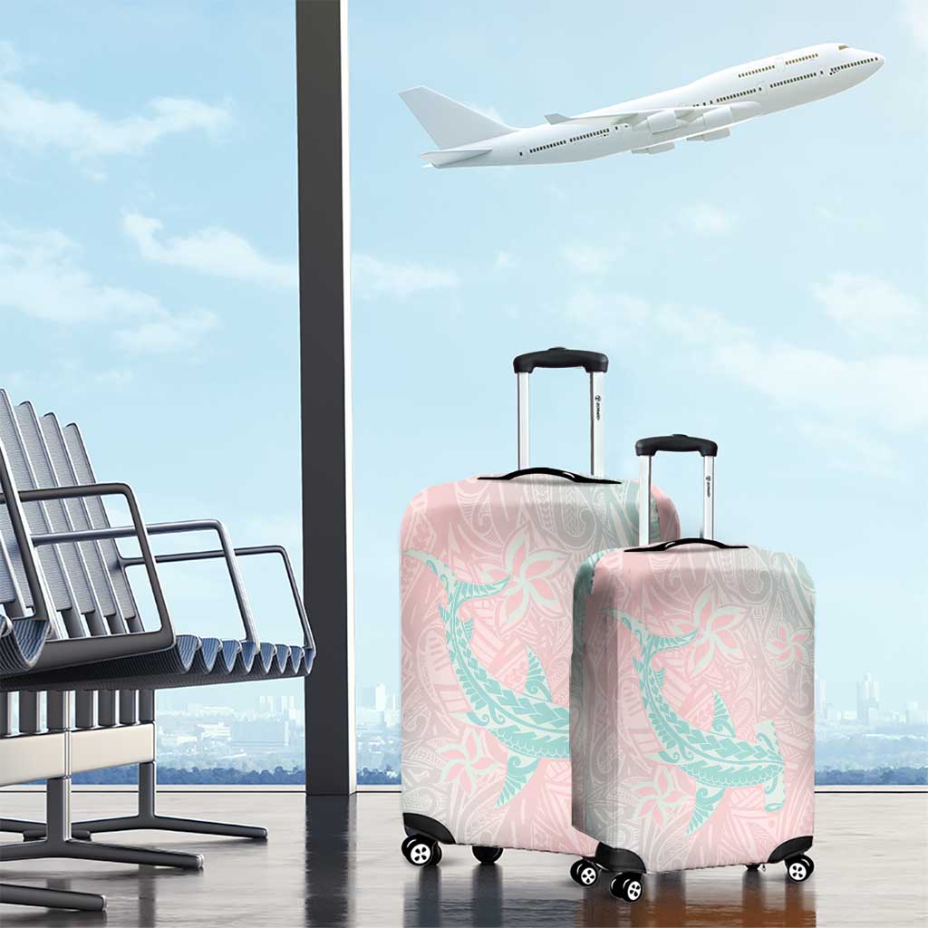 Baby Pink Gradient Polynesia Luggage Cover Hawaiian Tribal Hammerhead Shark Tattoo