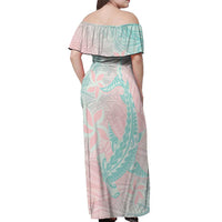 Baby Pink Gradient Polynesia Off Shoulder Maxi Dress Hawaiian Tribal Hammerhead Shark Tattoo