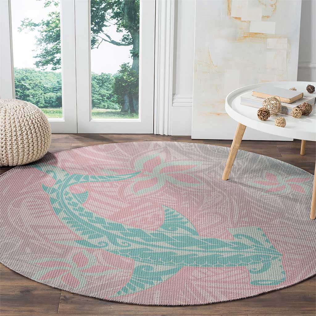Baby Pink Gradient Polynesia Round Carpet Hawaiian Tribal Hammerhead Shark Tattoo LT14 - Polynesian Pride