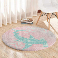 Baby Pink Gradient Polynesia Round Carpet Hawaiian Tribal Hammerhead Shark Tattoo LT14 - Polynesian Pride