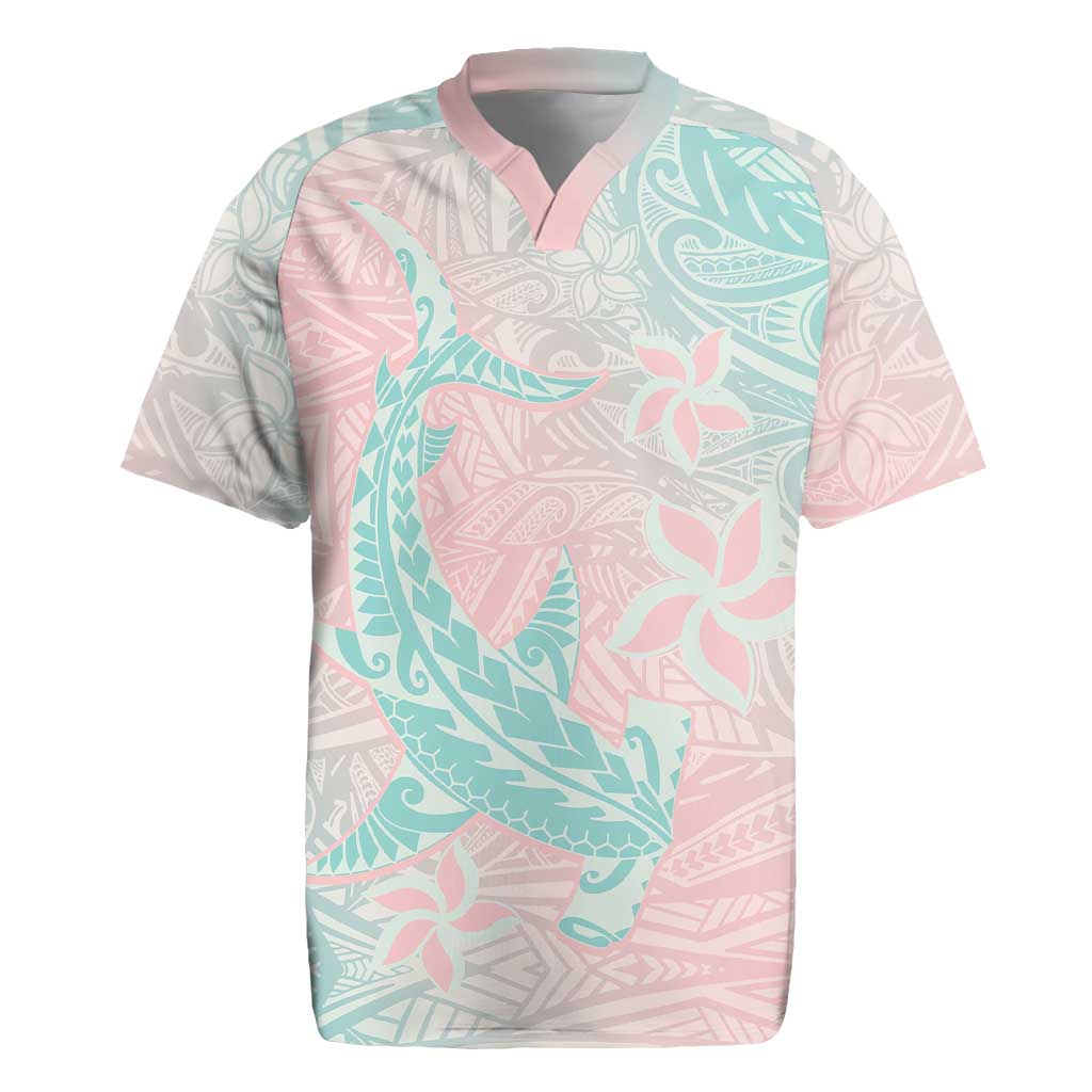 Baby Pink Gradient Polynesia Rugby Jersey Hawaiian Tribal Hammerhead Shark Tattoo