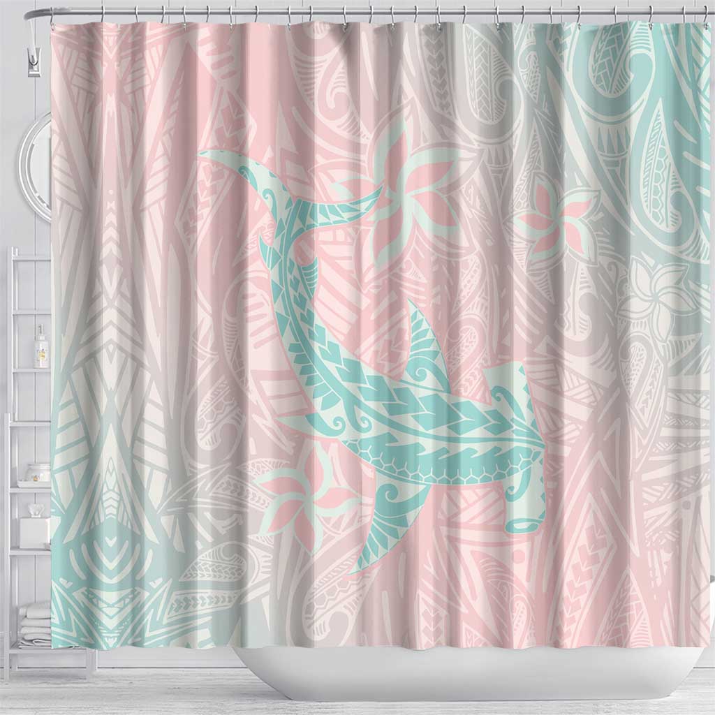 Baby Pink Gradient Polynesia Shower Curtain Hawaiian Tribal Hammerhead Shark Tattoo