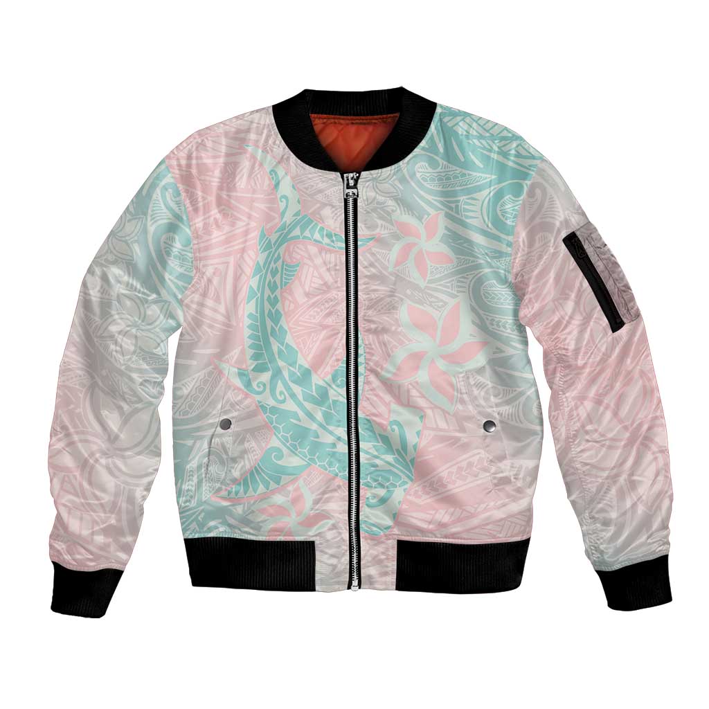 Baby Pink Gradient Polynesia Sleeve Zip Bomber Jacket Hawaiian Tribal Hammerhead Shark Tattoo LT14 Unisex Baby Pink - Polynesian Pride