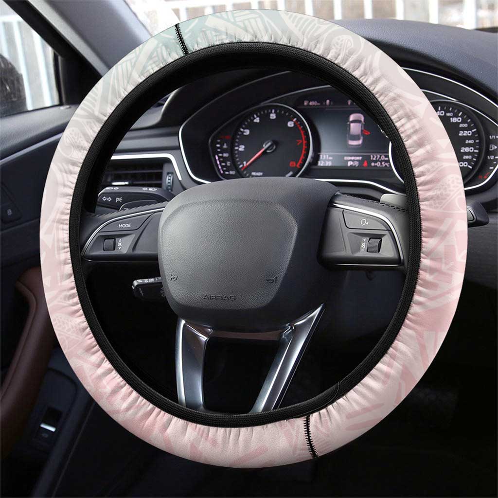 Baby Pink Gradient Polynesia Steering Wheel Cover Hawaiian Tribal Hammerhead Shark Tattoo