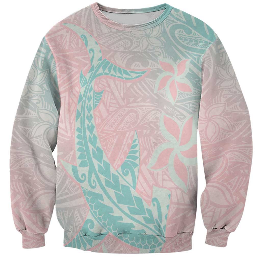 Baby Pink Gradient Polynesia Sweatshirt Hawaiian Tribal Hammerhead Shark Tattoo