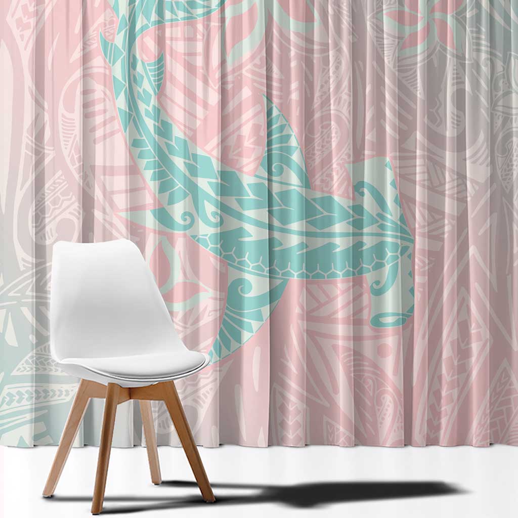 Baby Pink Gradient Polynesia Window Curtain Hawaiian Tribal Hammerhead Shark Tattoo