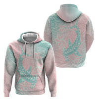 Baby Pink Gradient Polynesia Zip Hoodie Hawaiian Tribal Hammerhead Shark Tattoo