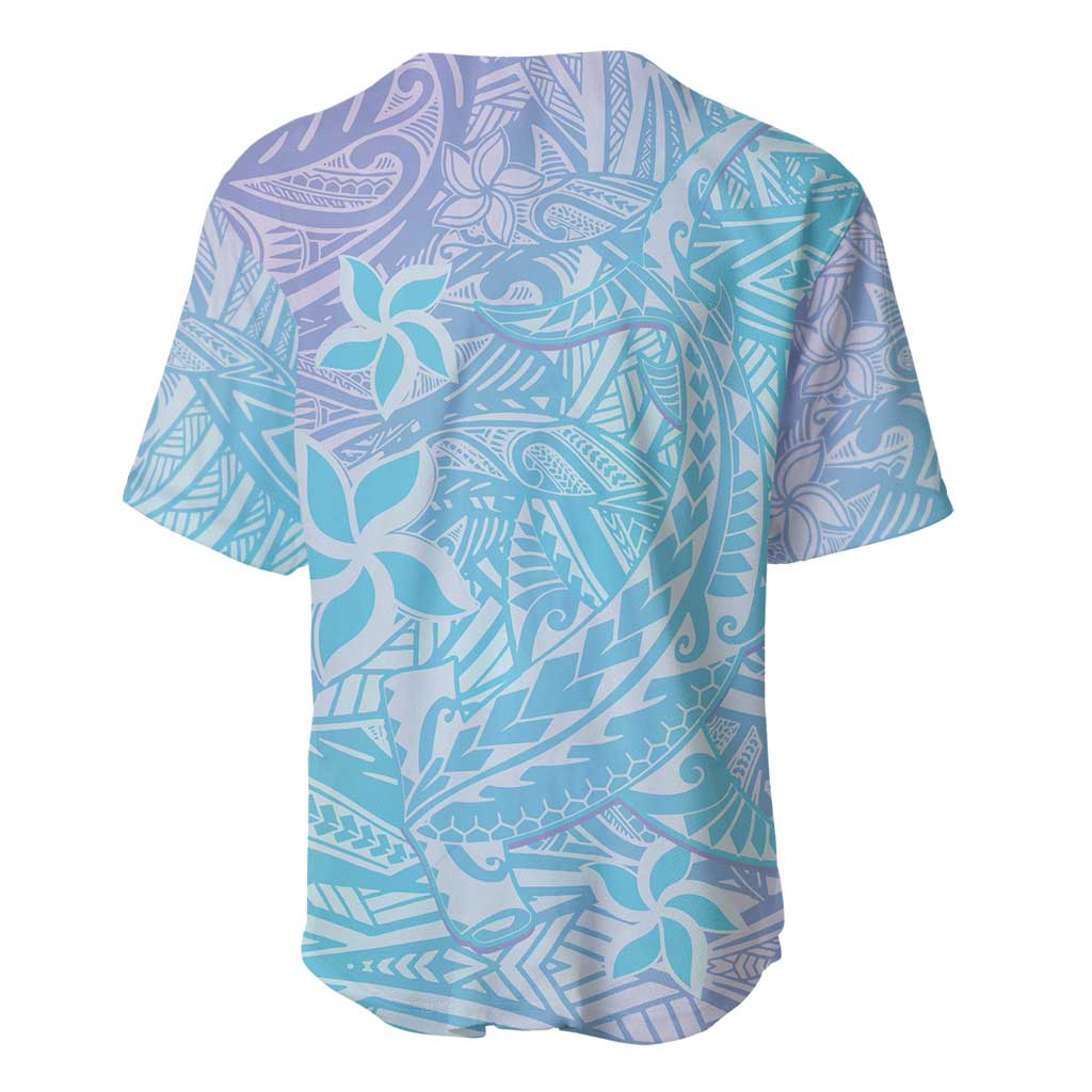 Baby Blue Gradient Polynesia Baseball Jersey Hawaiian Tribal Hammerhead Shark Tattoo LT14 - Polynesian Pride
