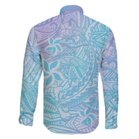 Baby Blue Gradient Polynesia Family Matching Off The Shoulder Long Sleeve Dress and Hawaiian Shirt Hawaiian Tribal Hammerhead Shark Tattoo LT14 - Polynesian Pride