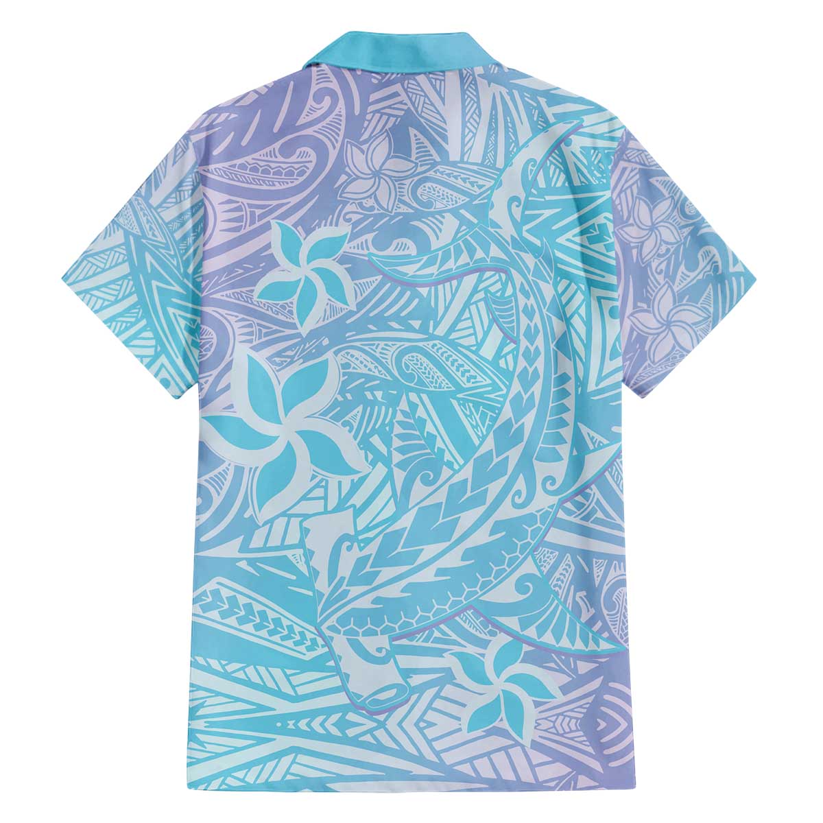 Baby Blue Gradient Polynesia Family Matching Off Shoulder Short Dress and Hawaiian Shirt Hawaiian Tribal Hammerhead Shark Tattoo