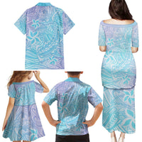 Baby Blue Gradient Polynesia Family Matching Puletasi and Hawaiian Shirt Hawaiian Tribal Hammerhead Shark Tattoo